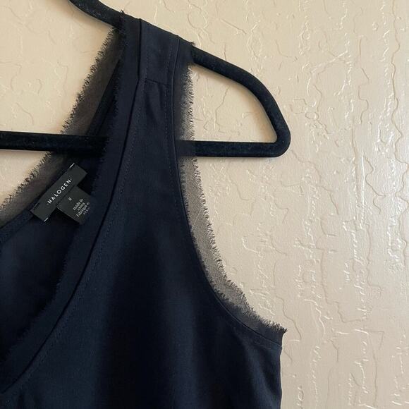 Halogen Raw Edge Black V Neck Sleeveless Top - Picture 7 of 8